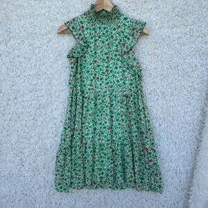 Anthropologie Melloday Green Floral Mock Neck Sleeveless Tiered‎ Mini Dress XS